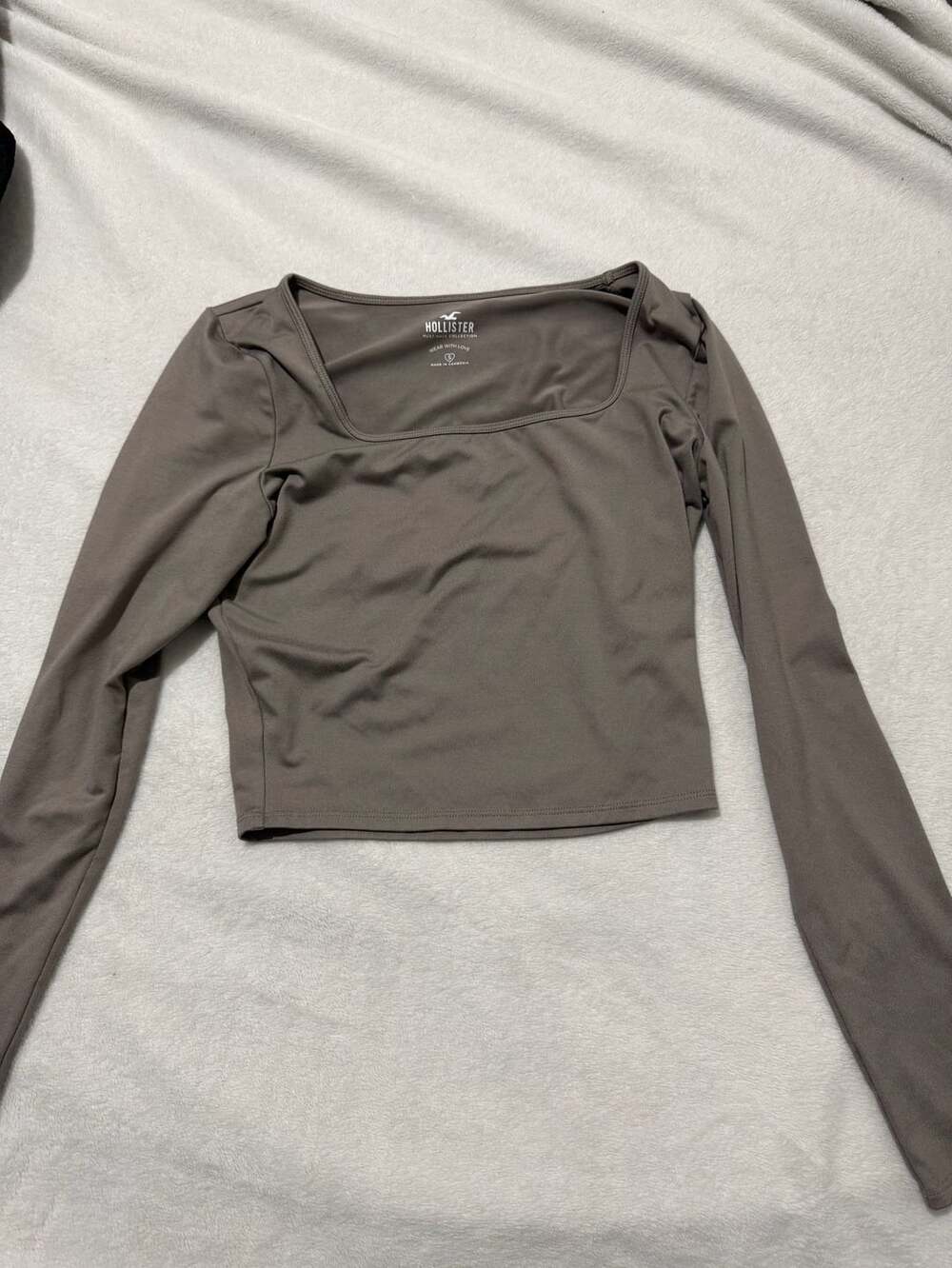 Hollister Long Sleeve Square Neck Crop Top Size S Brown